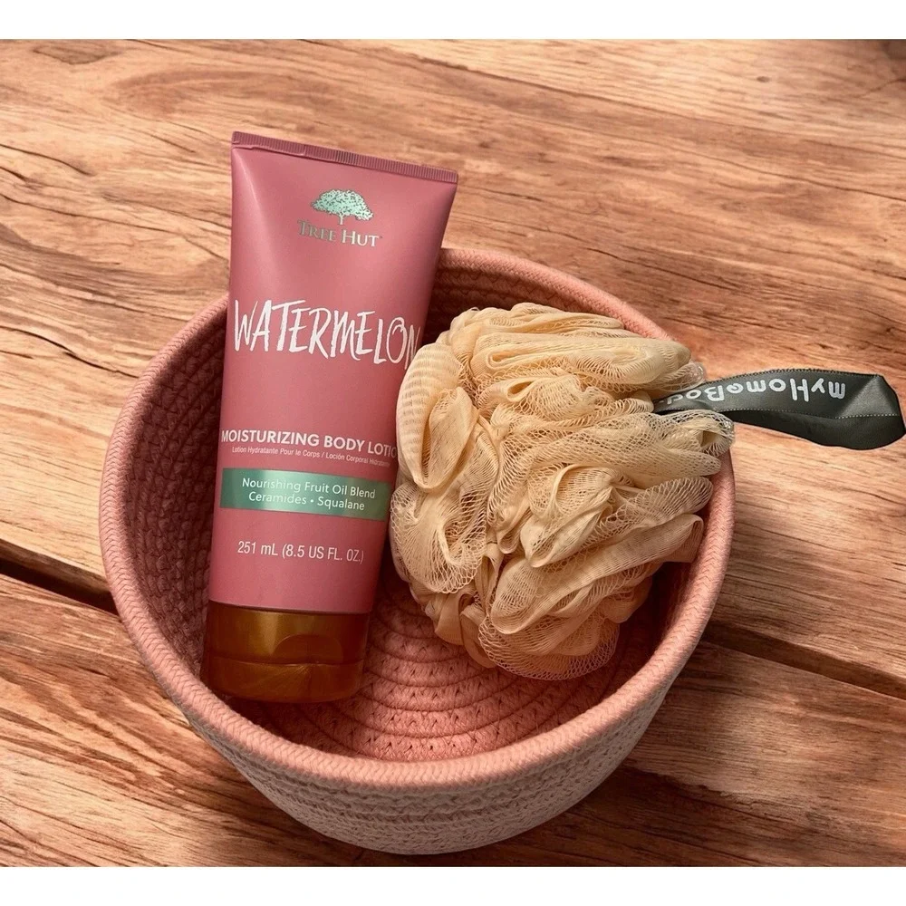 Spa Peach Watermelon Body Lotion My Home Body Shower Loofah Puff Gift Basket NEW - Picture 4 of 7